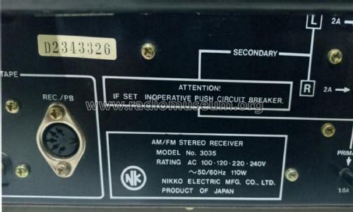 AM/FM Stereo Receiver - MW/UKW HiFi Receiver 3035; Nikko Electric (ID = 2976915) Radio