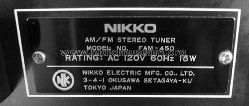 AM/FM Stereo Tuner FAM-450; Nikko Electric (ID = 1783566) Radio