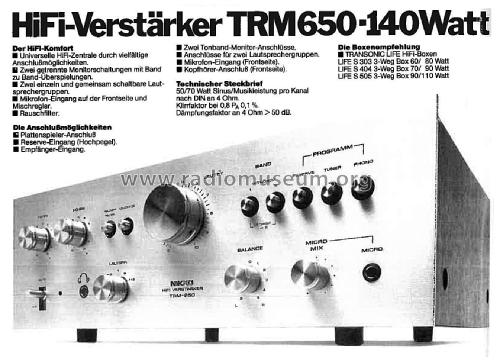 Stereo Amplifier, HiFi Verstärker TRM-650; Nikko Electric (ID = 2512469) Ampl/Mixer