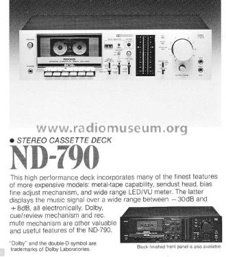 Stereo Cassette Deck ND-790; Nikko Electric (ID = 1783845) Ton-Bild