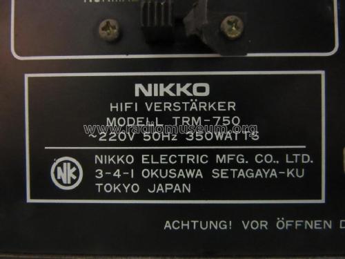 Stereo Amplifier, HiFi Verstärker TRM-750; Nikko Electric (ID = 2394831) Ampl/Mixer