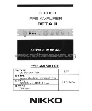 Stereo Pre Amplifier Beta II; Nikko Electric (ID = 1942101) Ampl/Mixer