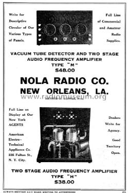 Two-Stage Audio Amplifier Type 'H'; Nola Radio Company; (ID = 989731) Ampl/Mixer