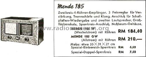 185GW; Nordmende, (ID = 1389619) Radio