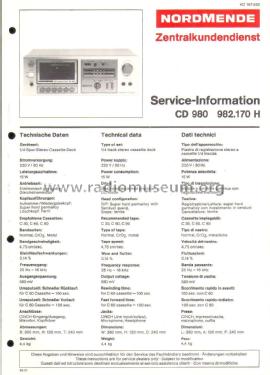 HiFi Cassette Deck CD 980 982.170 H; Nordmende, (ID = 1788874) R-Player