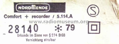 Comfort + recorder 5.114.A; Nordmende, (ID = 1690107) Radio