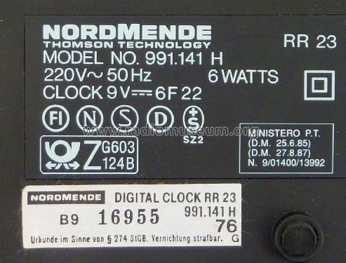 Digital Clock RR23 991.141 H; Nordmende, (ID = 2406441) Radio