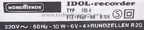 IDOL + recorder 115A ; Nordmende, (ID = 626270) Radio