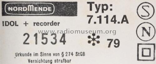Idol + Recorder 7.114A; Nordmende, (ID = 821063) Radio
