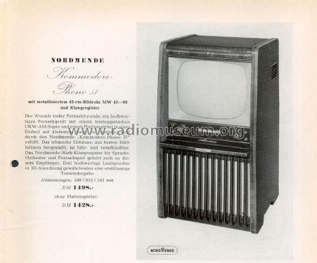 Kommodore-Phono 57 Ch= 764 + Rfk. Ch= 605; Nordmende, (ID = 686125) TV Radio