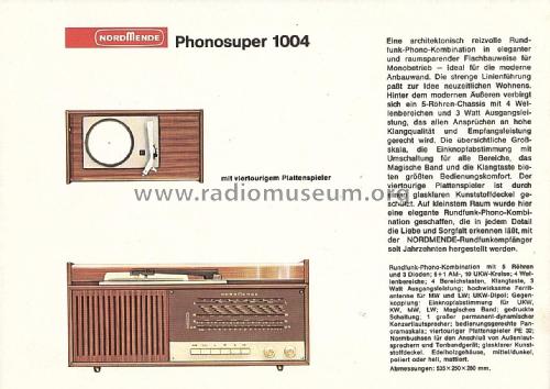 Phonosuper 1004 Ch= 5/610; Nordmende, (ID = 2019378) Radio