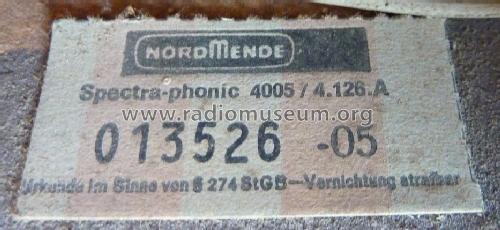 Spectra phonic 4005 974.126A Ch= 774.122D; Nordmende, (ID = 1350525) Radio