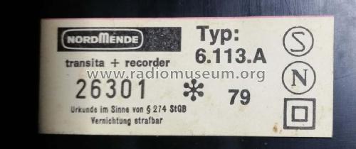 Transita + Recorder 6.113 A; Nordmende, (ID = 2671219) Radio