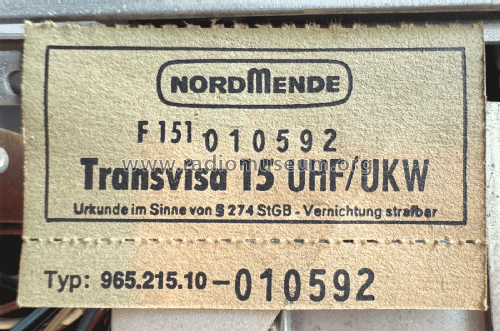 Transvisa 15 UHF/UKW Ch= 965.215.10; Nordmende, (ID = 3085578) Fernseh-R