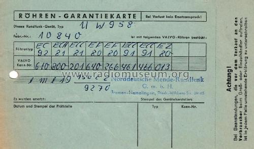 Universal-Wobbler UW958; Nordmende, (ID = 1997368) Ausrüstung