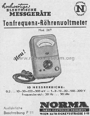 Tonfrequenz-Röhrenvoltmeter 367; NORMA Messtechnik (ID = 972029) Equipment