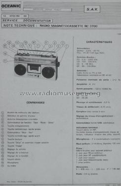Radio Magnètocassette RC 3700; Océanic, ITT Océanic (ID = 1175845) Radio