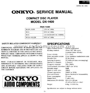 Compact Disc Player DX-1400; Onkyo, Osaka Denki (ID = 1681152) Enrég.-R