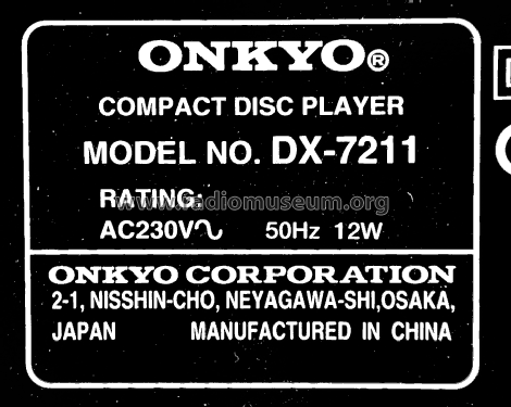 Compact Disc Player DX-7211; Onkyo, Osaka Denki (ID = 1308831) R-Player