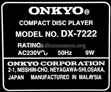 Compact Disc Player DX-7222; Onkyo, Osaka Denki (ID = 839094) R-Player