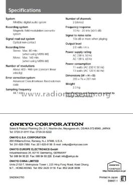 MiniDisc Recorder MD-105X; Onkyo, Osaka Denki (ID = 1564721) Enrég.-R