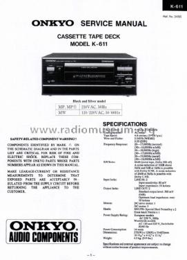 Stereo Cassette Tape Deck K-611; Onkyo, Osaka Denki (ID = 1913425) Reg-Riprod