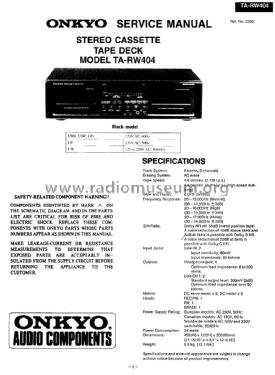 Stereo Cassette Tape Deck TA-RW404; Onkyo, Osaka Denki (ID = 1423345) R-Player