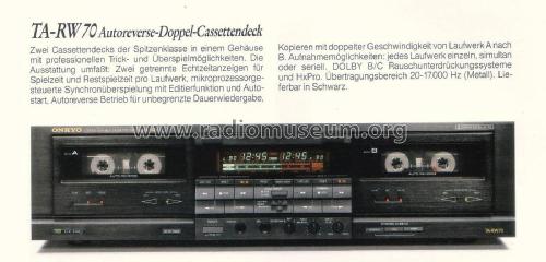 Stereo Double Cassette Tape Deck TA-RW 70; Onkyo, Osaka Denki (ID = 1816374) R-Player