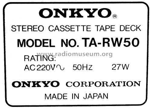 Stereo Double Cassette Tape Deck TA-RW 50; Onkyo, Osaka Denki (ID = 2497972) R-Player