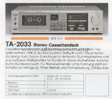 Stereo Cassette Tape Deck TA-2033; Onkyo, Osaka Denki (ID = 652296) R-Player