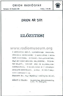 AR 501; Orion; Budapest (ID = 2227473) Radio