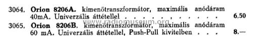 Kimenő transzformátor - Output Transformer 8206A; Orion; Budapest (ID = 2228808) Radio part