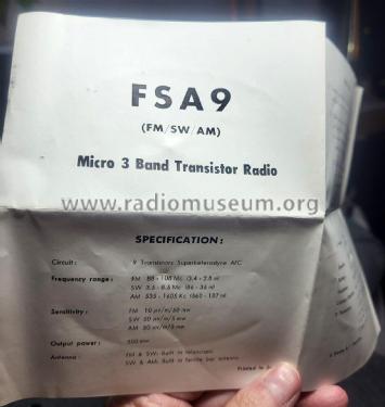 Micro 3 Band Transistor Radio FSA9; Orion Electric Co., (ID = 2990686) Radio