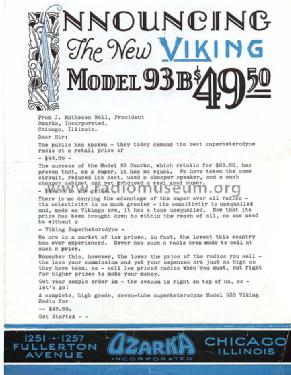 93-B Viking Ch= 93; Ozarka Inc.; Chicago (ID = 928710) Radio