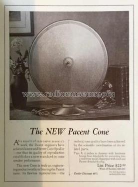 Cone Speaker Type B; Pacent, New York (ID = 1958595) Parlante