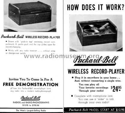 Wireless Record-Player ; Packard Bell Co.; (ID = 1661413) R-Player