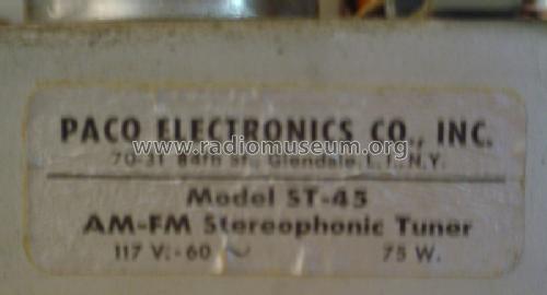 AM-FM Stereophonic Tuner ST-45, ST-45PA, ST-45W; PACO Electronics Co. (ID = 1518999) Radio
