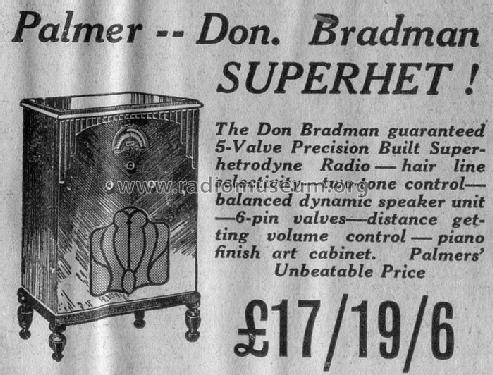 Palmer Don. Bradman Superhet ; Palmavox Brand, F.J. (ID = 2030300) Radio