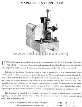 Induction Coil with Interrupter H 31 ; Palmer London Ltd., (ID = 1132497) Equipment