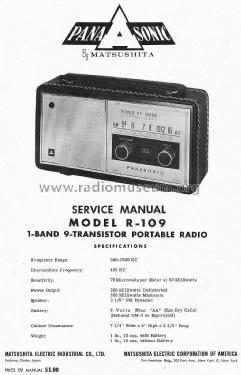 1 Band 9 Transistor Portable Radio R-109; Panasonic, (ID = 1564671) Radio