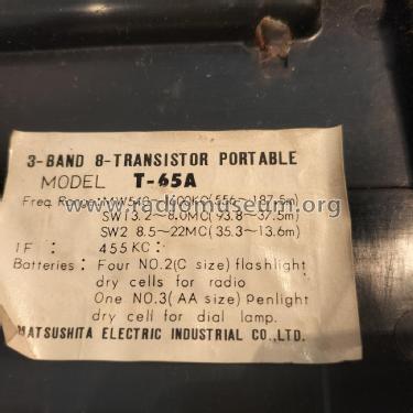 3 Band Deluxe 8 Transistor T-65A; Panasonic, (ID = 2745559) Radio