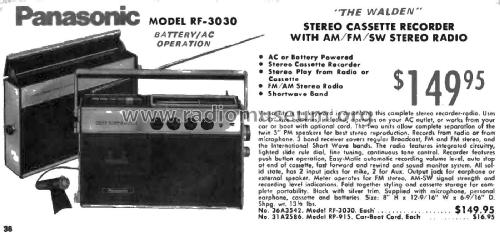 AM FM SW Stereo Radio Cassette Recorder RF-3030; Panasonic, (ID = 3142806) Radio
