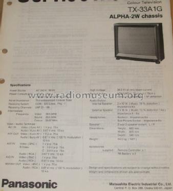 Colour Television TX-33A1G Ch= Alpha-2W; Panasonic, (ID = 1724725) Television