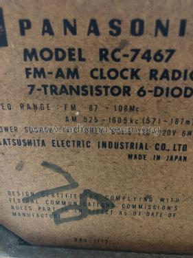 FM-AM Clock Radio 7-Transistor 6-Diode RC-7467; Panasonic, (ID = 2859457) Radio