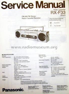 FM-AM FM Stereo Radio Cassette Recorder RX-F33; Panasonic, (ID = 1749101) Radio