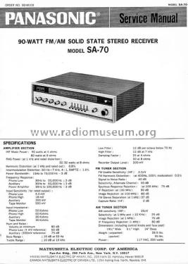 FM/AM Stereo Receiver SA-70; Panasonic, (ID = 1811149) Radio