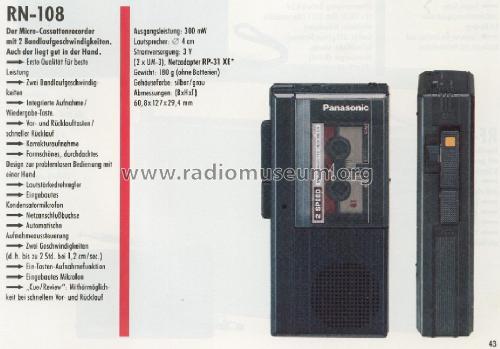 Microcassette™ Recorder RN-108; Panasonic, (ID = 1649817) R-Player