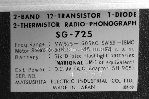 National Radio Phonograph SG-725; Panasonic, (ID = 2209462) Radio