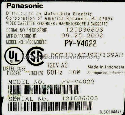 Omnivision VHS Recorder PV-V4022; Panasonic, (ID = 2026933) R-Player