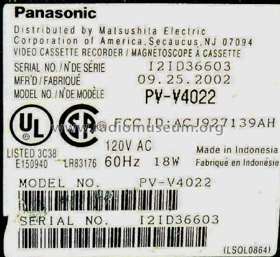 Omnivision VHS Recorder PV-V4022; Panasonic, (ID = 2026933) Reg-Riprod